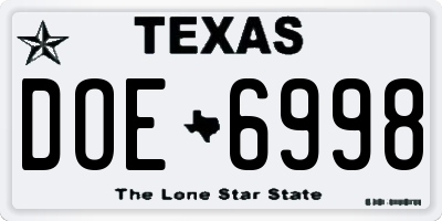 TX license plate DOE6998