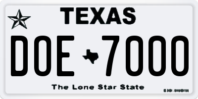 TX license plate DOE7000