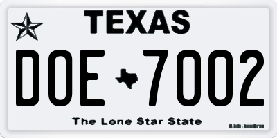 TX license plate DOE7002