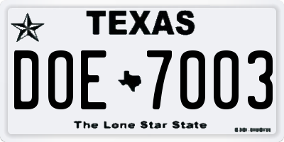 TX license plate DOE7003