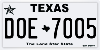 TX license plate DOE7005