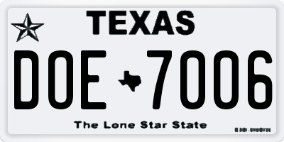 TX license plate DOE7006