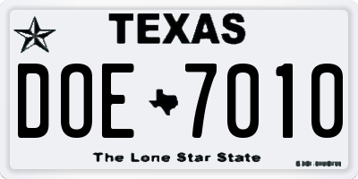 TX license plate DOE7010