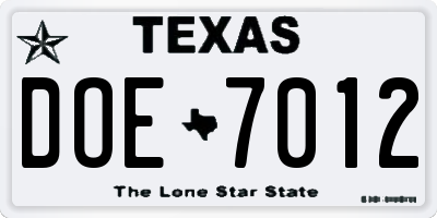 TX license plate DOE7012