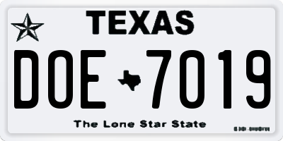 TX license plate DOE7019