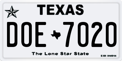 TX license plate DOE7020