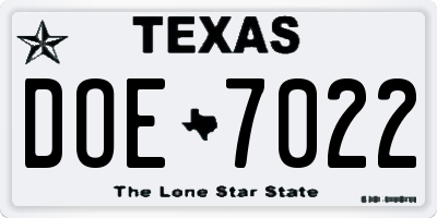 TX license plate DOE7022