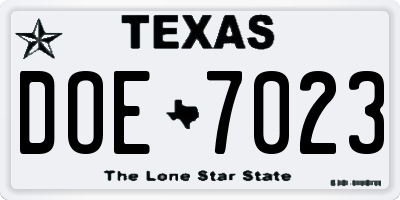 TX license plate DOE7023