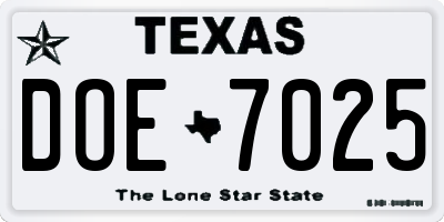 TX license plate DOE7025