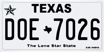 TX license plate DOE7026