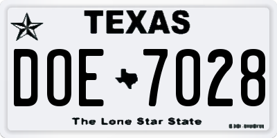 TX license plate DOE7028
