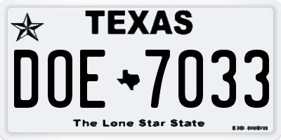 TX license plate DOE7033
