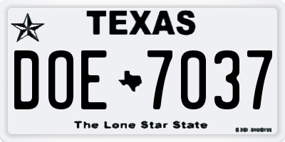 TX license plate DOE7037