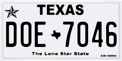 TX license plate DOE7046