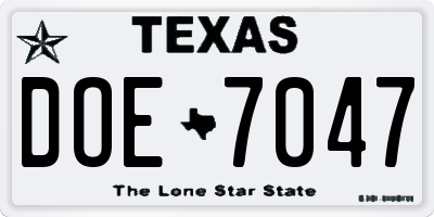 TX license plate DOE7047