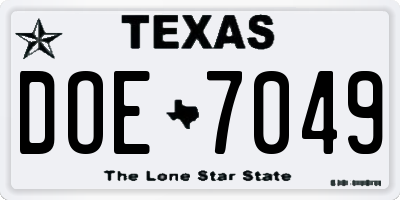 TX license plate DOE7049