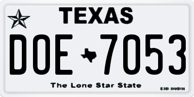 TX license plate DOE7053
