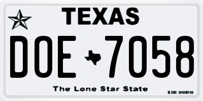 TX license plate DOE7058