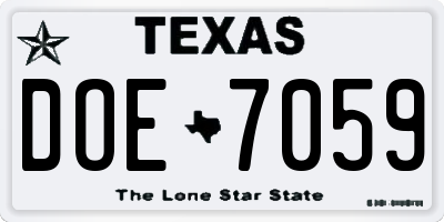TX license plate DOE7059