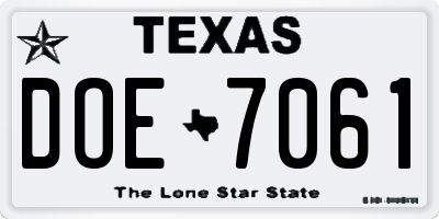 TX license plate DOE7061