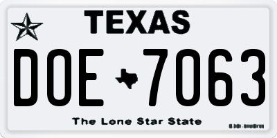 TX license plate DOE7063