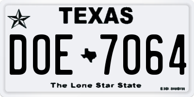 TX license plate DOE7064