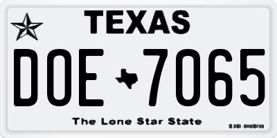 TX license plate DOE7065