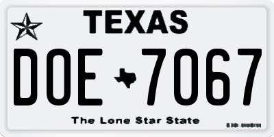 TX license plate DOE7067