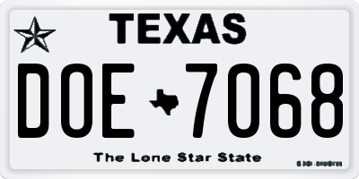 TX license plate DOE7068