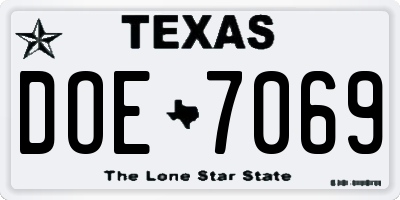 TX license plate DOE7069