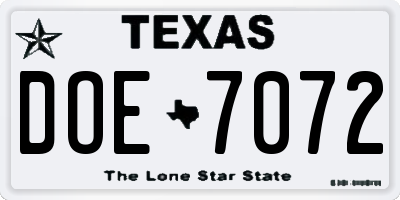 TX license plate DOE7072