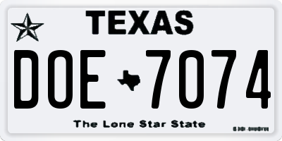 TX license plate DOE7074