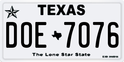 TX license plate DOE7076