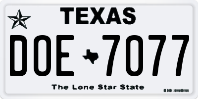 TX license plate DOE7077