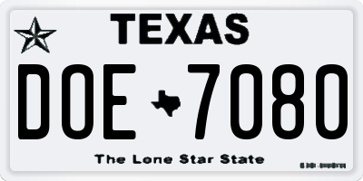 TX license plate DOE7080