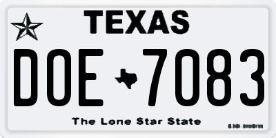 TX license plate DOE7083