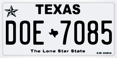 TX license plate DOE7085