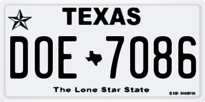 TX license plate DOE7086