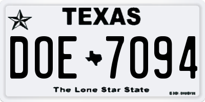 TX license plate DOE7094