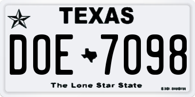 TX license plate DOE7098
