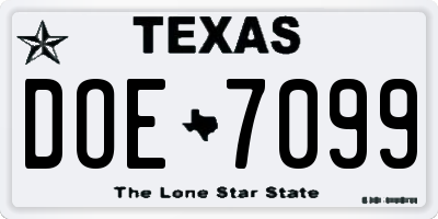 TX license plate DOE7099