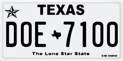TX license plate DOE7100