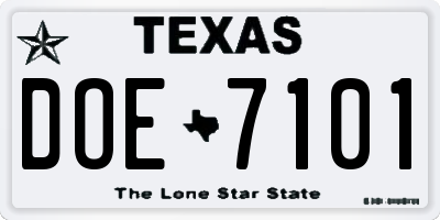 TX license plate DOE7101
