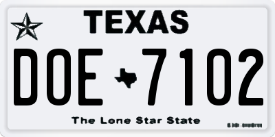 TX license plate DOE7102