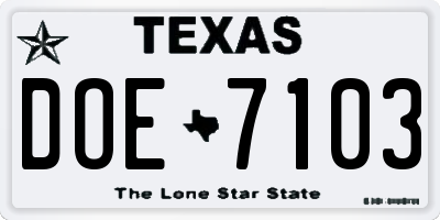 TX license plate DOE7103