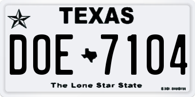 TX license plate DOE7104