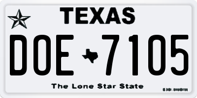 TX license plate DOE7105