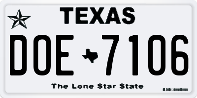 TX license plate DOE7106