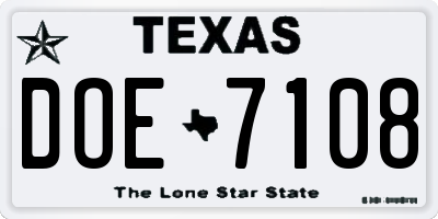 TX license plate DOE7108