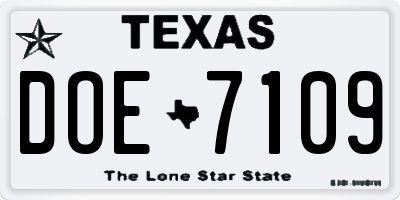TX license plate DOE7109